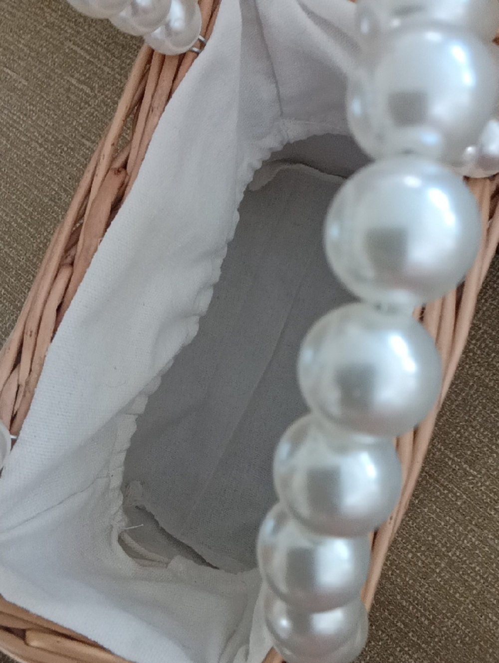 Pearl-Handle Bride Wicker Handbag in Natural Basket PURSE - Picture 5 of 5